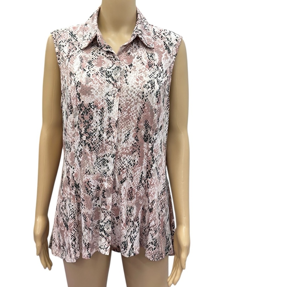 Knapp Studio Snakeskin Print Button Up Sleeveless Collared Stretch Top Womens XL